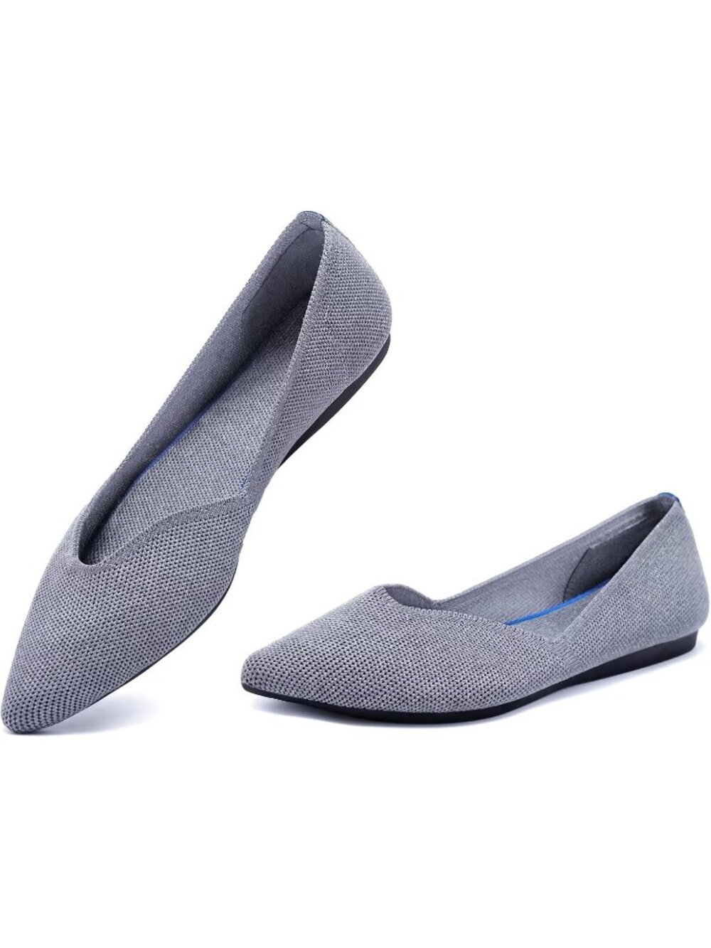 Women's Grey Comfortable Classic Pointed Toe Solid Knitted Dress Soft Flat Shoes